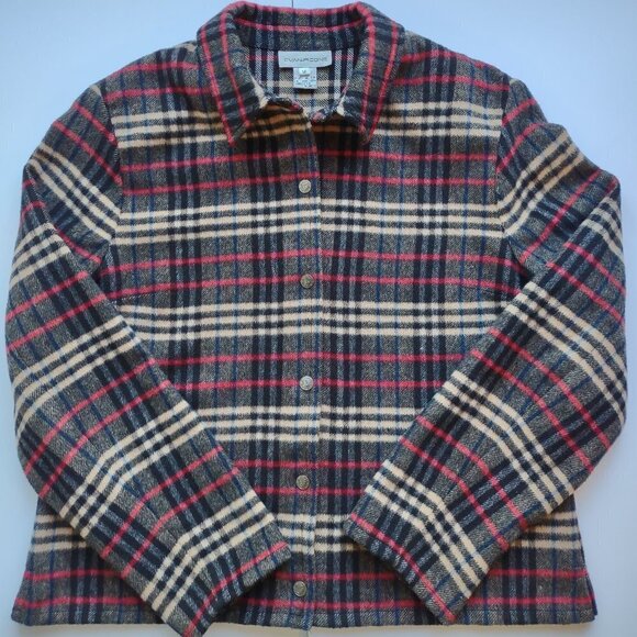 Vintage Evan Picone Plaid Jacket Wool Blazer Logo Snaps Boho Classic Women 14/16 - Picture 4 of 9